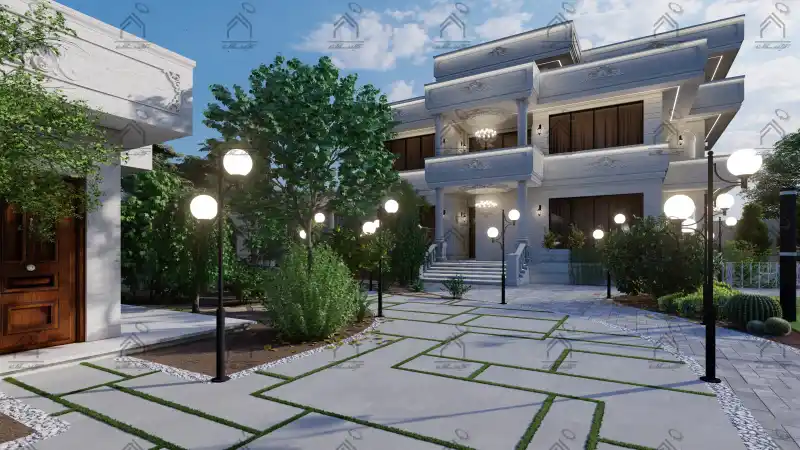 طراحی باغ ویلا کلاسیک در شیراز