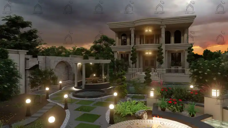 طراحی نما باغ ویلا کلاسیک