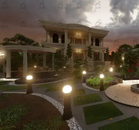 طراحی نما باغ ویلا کلاسیک