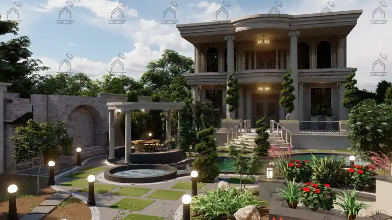 طراحی نما باغ ویلا کلاسیک