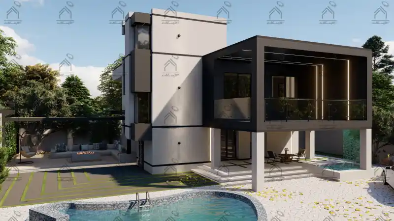 طراحی نما باغ ویلا مدرن در شیراز