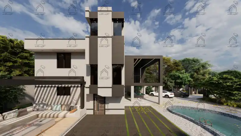 طراحی نما باغ ویلا مدرن در شیراز