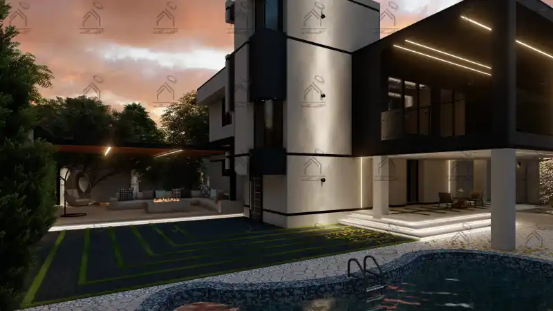 طراحی نما باغ ویلا مدرن در شیراز