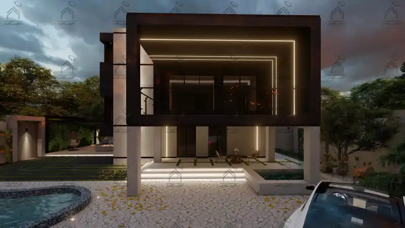 طراحی نما باغ ویلا مدرن در شیراز