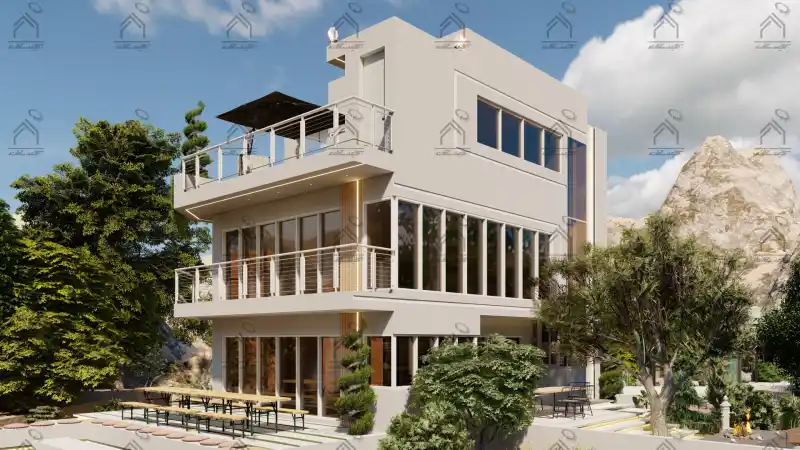 طراحی نما باغ ویلا مدرن در شیراز