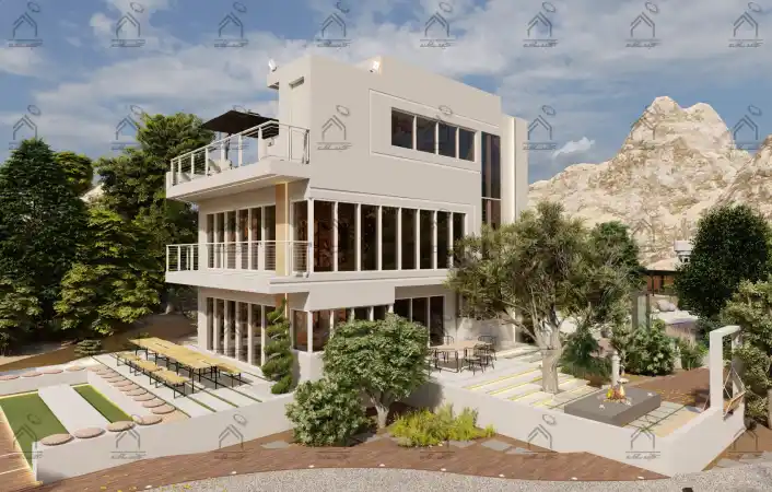 طراحی نما باغ ویلا مدرن در شیراز