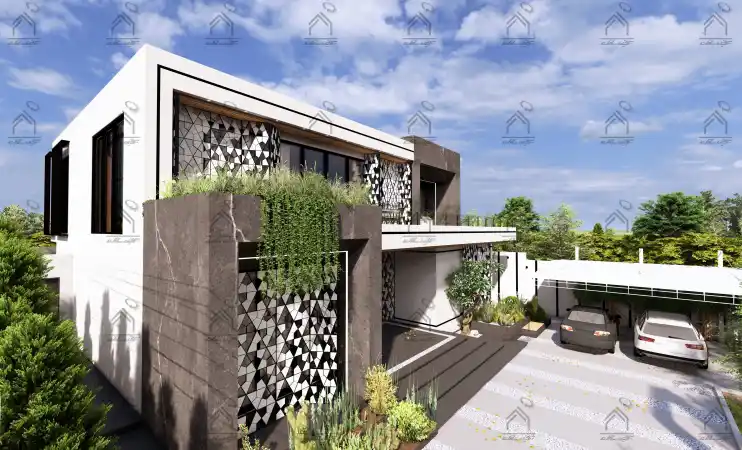 طراحی نما باغ ویلا مدرن در شیراز