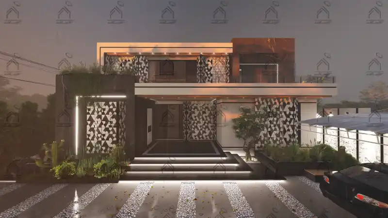 طراحی نما باغ ویلا مدرن در شیراز