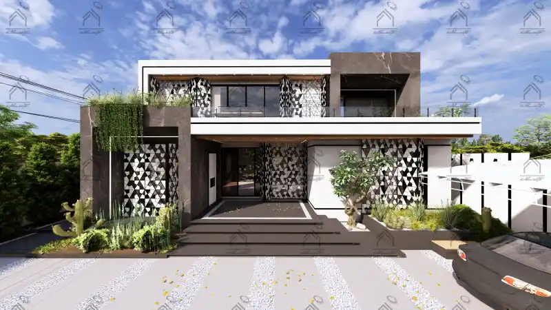 طراحی نما باغ ویلا مدرن در شیراز